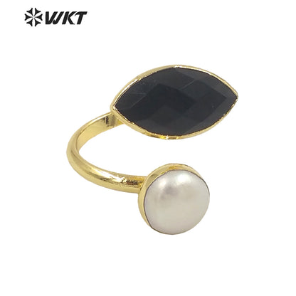 WT-R406 Elegant Natural Gemstone Pearl Rings Adjustable Rings Small Cute 18k Gold Plated As Women Gift Natural Stone Ring