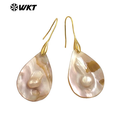 WT-MPE156 High Quality Mother Of Pearl Shell Women Earrings Waterdrop Square Round Shape Gold Color Elegant Style for Gift