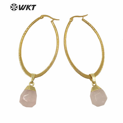 WT-E641 Wholesales WKT Exclusive Natural Gemstone Earrings Women Gold Electroplated Tiny Stone Earrings Big Boho Earrings