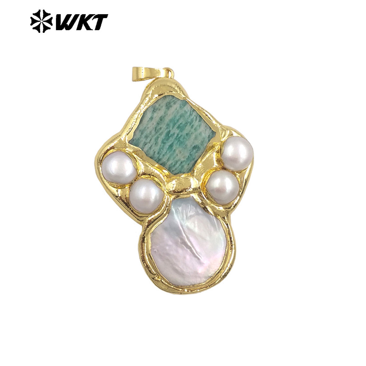 WT-JP423 Gorgeous Back Full Plated With 18K Gold Multi Colors Natural Stones And Pearls Pendants For Women Necklace Handmade
