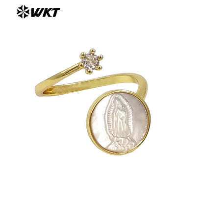 WT-MPR092 WKT New Christian Jewelry Design 18K Gold Plated Adjustable Religious Virgin Mary Ring With Zircon Stone