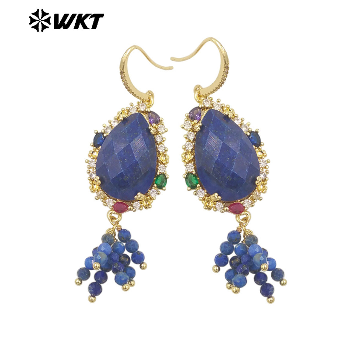 WT-ME107 WKT New Design Most Popular Handmade Wire Wrapped Tiny Beads Dangle Drop Stone Earring With Hoop Gold Party Studs