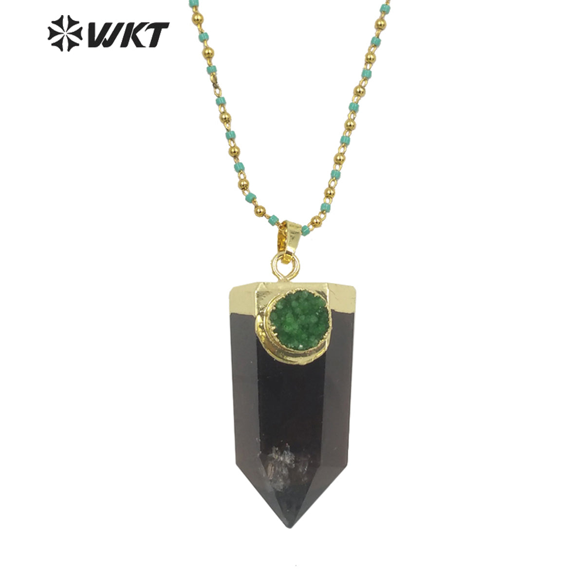 WT-N1289 Charming 18k Real Gold Plated Smoky Quartz with Druzy Hexagon Quartz Point Necklace Populared Spirit Quartz Necklace