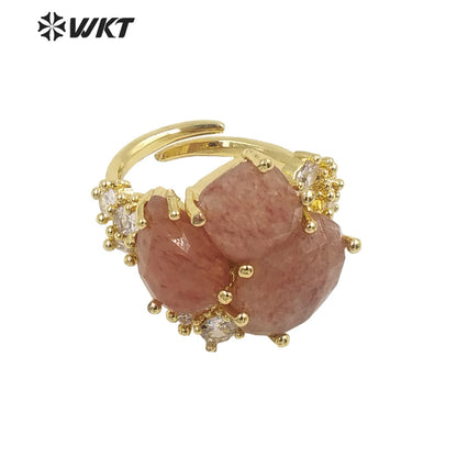 WT-R450 WKT Newest Natural Precious Triple Stone Geometric Shape Women Ring Ins Hot Gold Plated Lapis Jewelry Ring