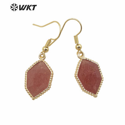 WT-E741 Amazing Colorful Elegant Natural Cat Eye Stone Hexagon Shaped Long Charming in Drop Earrings Women Pendant Earrings