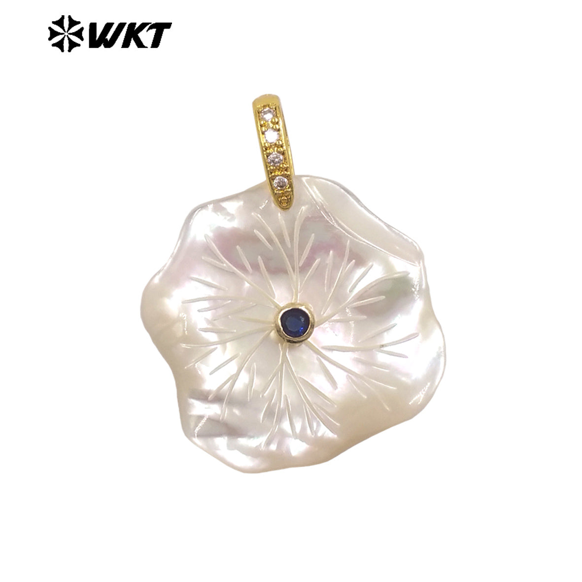 WT-JP524 Unique Fashionable Zircon And Irregular Mother Of Pearl Gold Charms Flower Pendants As Women Necklace Decoration