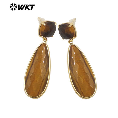 WKT-E759 Exquisite Super Colorful Long Earring Waterdrop Shape Natural Stone Material Accessory for Women Birthday Gifts