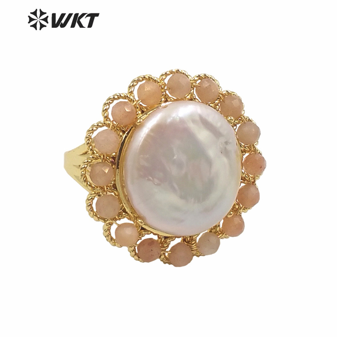 WT-MPR061 Vintage Design Natural Stone & Freshwater Pearl Stravagante 18k Gold Plating Women Pearl Boho Ring for Gift