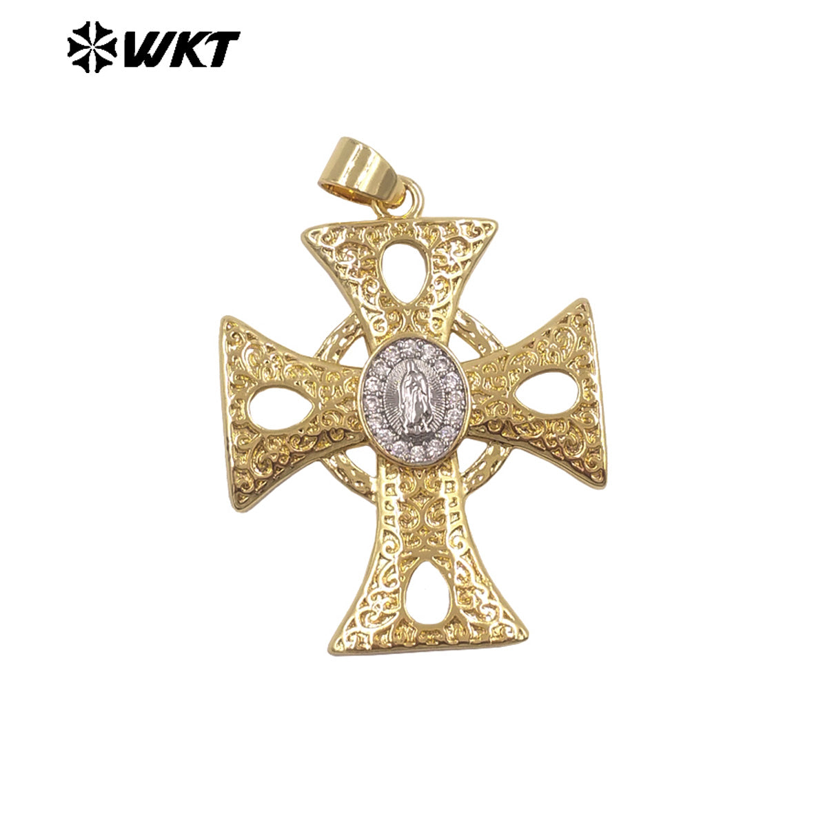WT-MP331 Newest High Quality Gold Plated Yellow Brass Cross Shap Pendant For Women Religious Style Necklace DIY Making