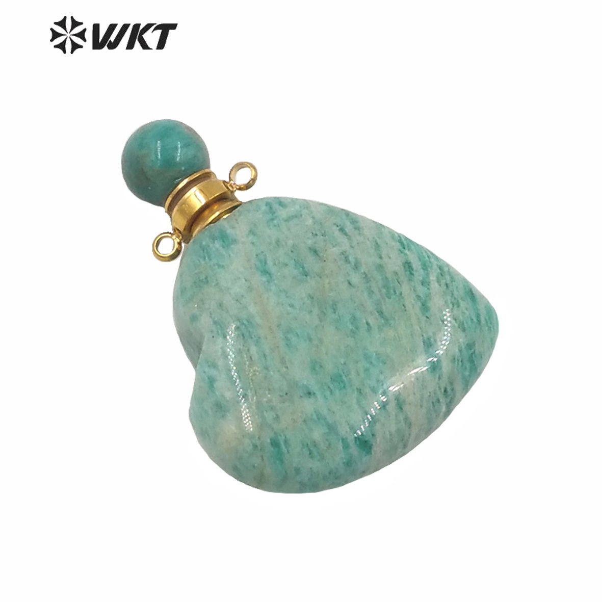 WT-P1604 Wholesale Gorgeous Unique Natural Stone Heart Perfume Bottle Pendant Double Loops Gold Stone Bottle Pendant