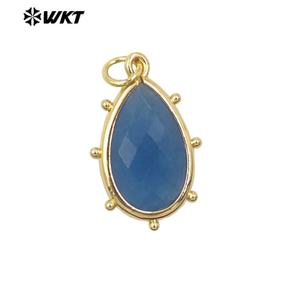 WT-P1974 Wholesale Fashion Tiny Gold Plated Teardrop Natural Faceted Precious Gemstone Lapis Attractive Eye Charms