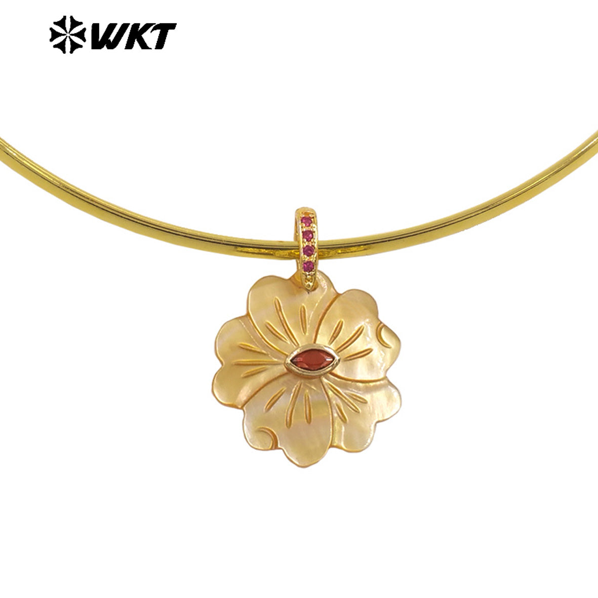 WT-JN390 Luxury Wonderful Zircon And White Shell Flower Shape Pendant Gold Necklaces Choker For Friends Birthday Gifts