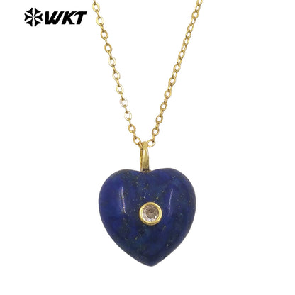 WT-N1531 Romantic Sweet Style Natural Gemstones Heart Shape Gold Charms Necklaces For Dance Party Matching Accessories