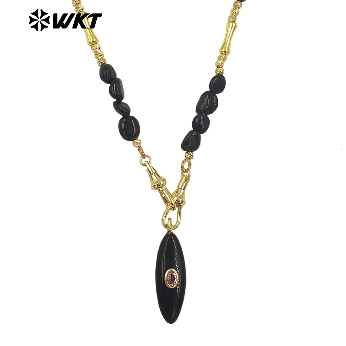 WT-N1521 Beautiful Fashion Metal Splicing Stone Beads Chain With Natural Gemstones Long Pendant Necklaces As Female Matching