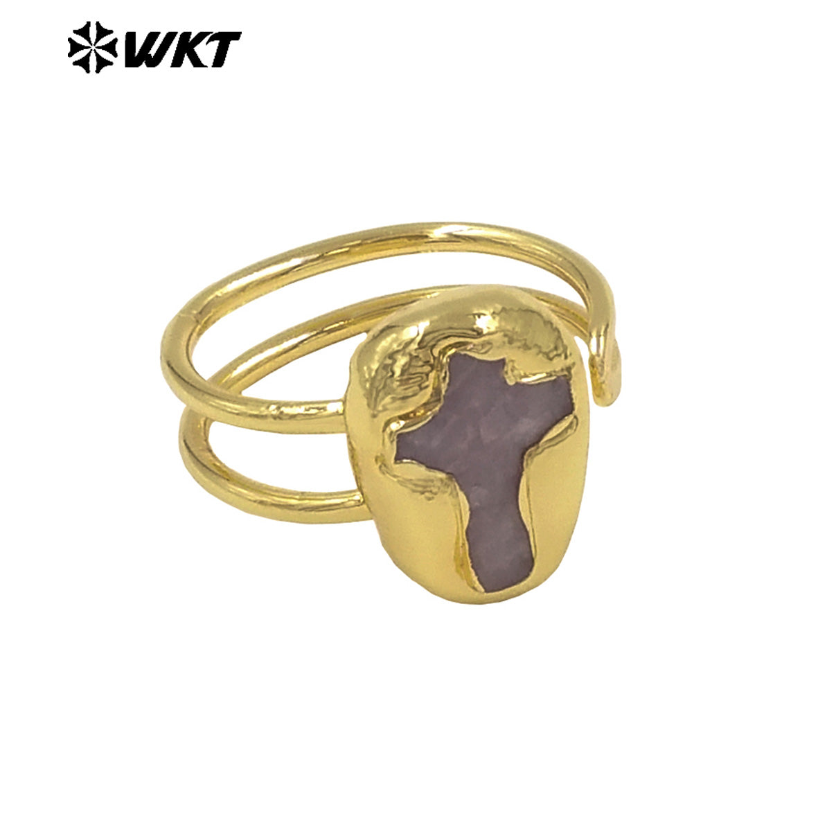 WT-R600 Popular Wonderful 18K Gold Plated Natural Gemstones Cross Shape Adjustable Rings For Lady Daily Wearing Jewelry