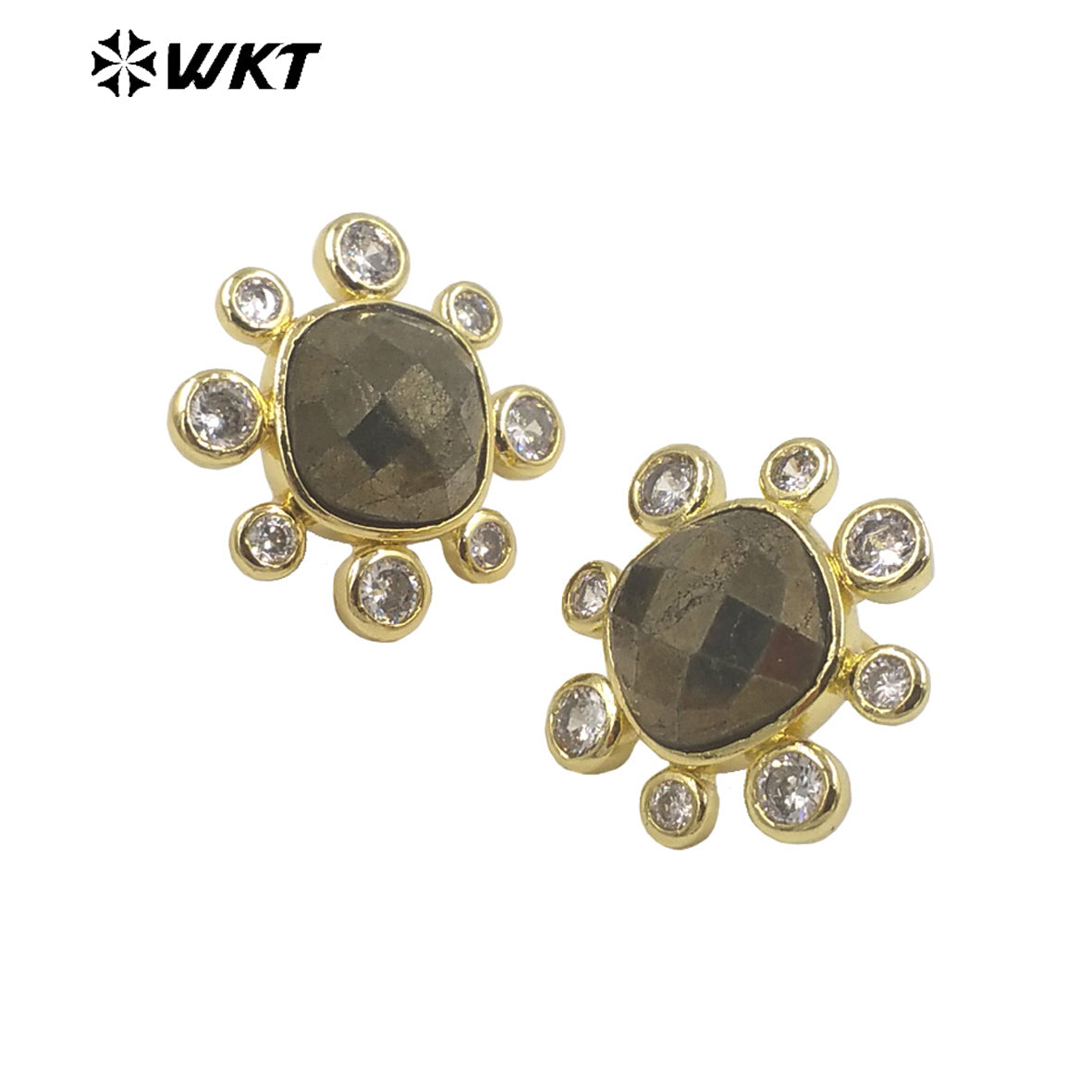 WT-ME091 Wholesale Newest Fashion square Gemstone with clear Cubic Zircon Around Setting Earrings Studs Gold Birthday Earring