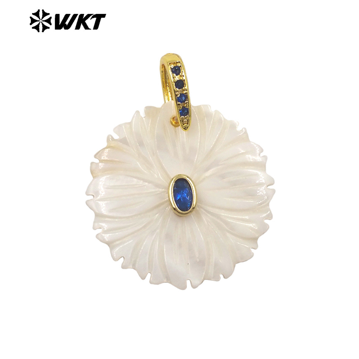WT-JP481 Classic Design Colorful Zircon And White Shell Hand Carved Round Gold Pendant For Necklace Jewelry Making Accessory