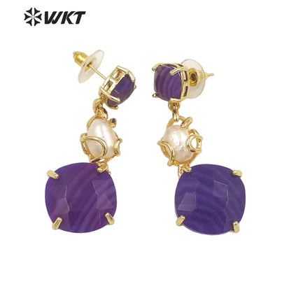 WT-MPE116 European and American Retro Exaggerated Round Shape Colorful Inlaid with Pearl Flowers Earrings