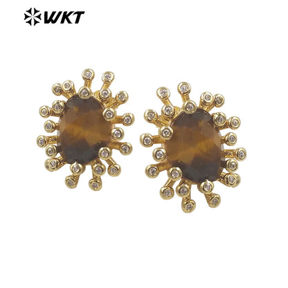 WT-ME092 Wholesale Newest Fashion square Gemstone with clear Cubic Zircon Around Setting Micro Pave Earrings Studs