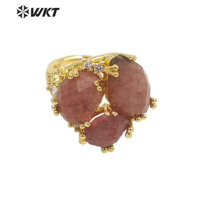 WT-R448 WKT Hot Design Triple Stone Ring for Women Party 18k Real Gold Plated Amethyst Precious Gemstone Ring for Birthday