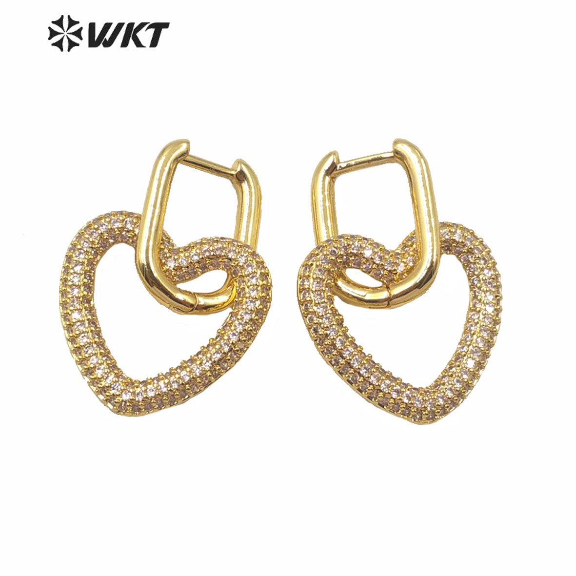 WT-ME074 Supper Hot Unique Shinning Cubic Zircon Earrings Gold Plated Star Heart Clasp Earrings Fashion Gold Cz Earrings