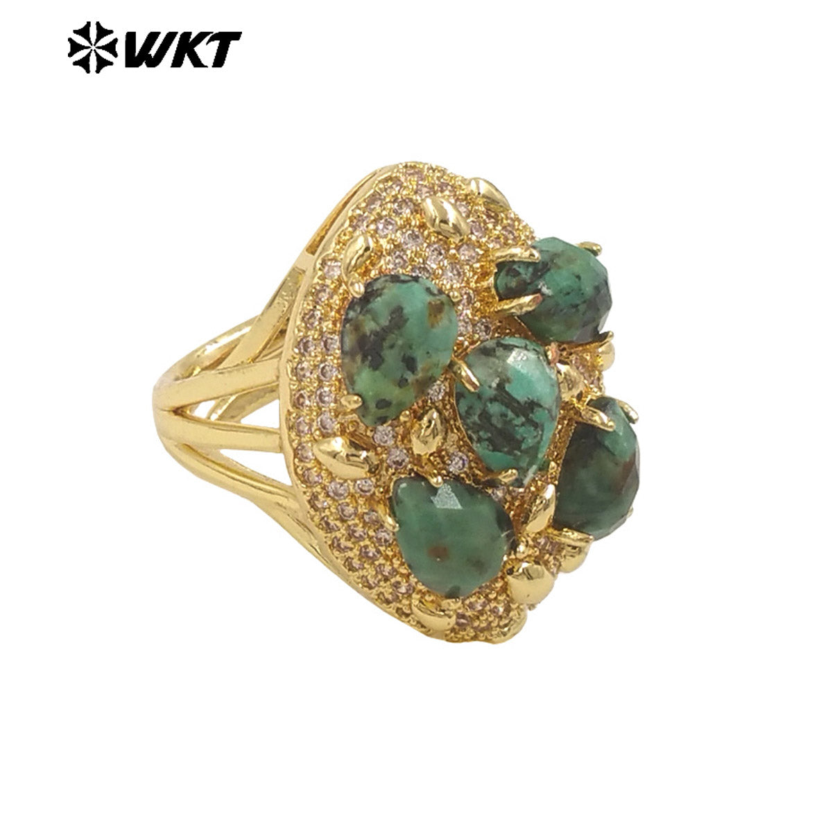WT-R543 Wholesale Fashion Gold Plated Micropave Zircon Setting With Natural Faceted Gemstone Birthday Stone Ring for Women