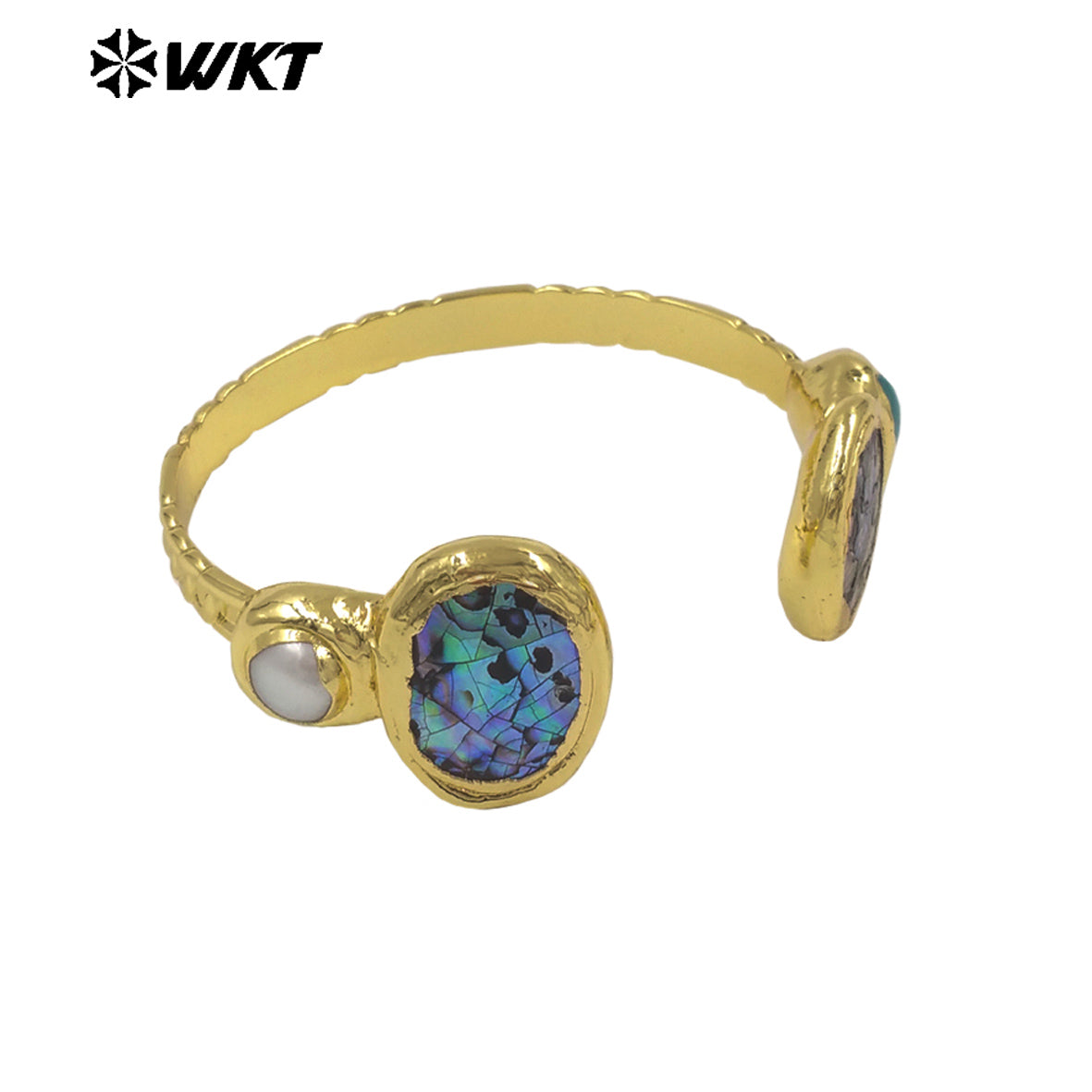 MPB138 Fashion Luxury 18K Gold Plated Natural Shell With Stone And Pearl Cuff Bangles As Women Boho Style Jewelry Gifts