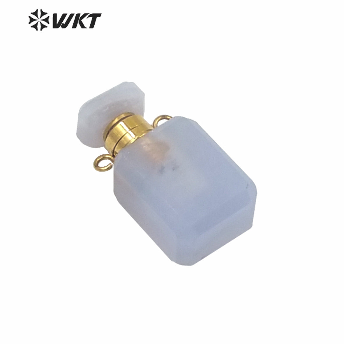 WT-P1573 WKT New Design Small Natural Stone Perfume Bottle Pendant Double Loops Gold Faceted Stone Carved Cube Perfume Bottle