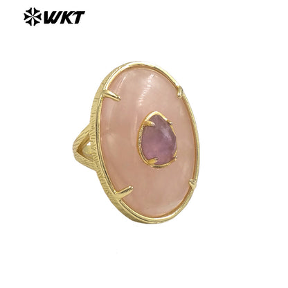 WT-R587 Unique High Quality 18K Gold Plated Colorful Zircon And Big Natural Gemstones Rings For Chic Dance Party Wearing