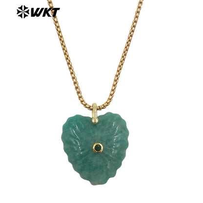 WT-N1524 Romantic Design Gold Chain And Various Natural Gemstones Carved Heart Shape Pendant Necklaces As Valentines’s Day Gift
