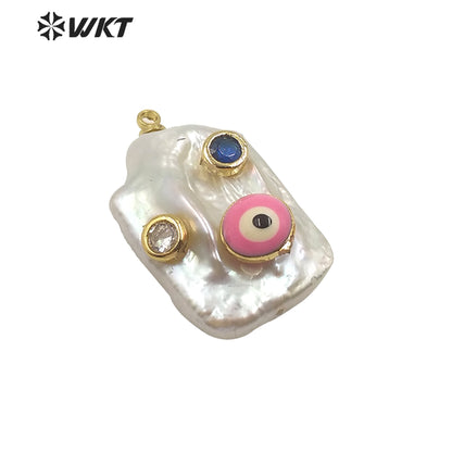 MP141 Hot Sales Natural Freshwater Pearl Pendant Long Rectangle White Pearl Pendant With CZ Charms for Necklace