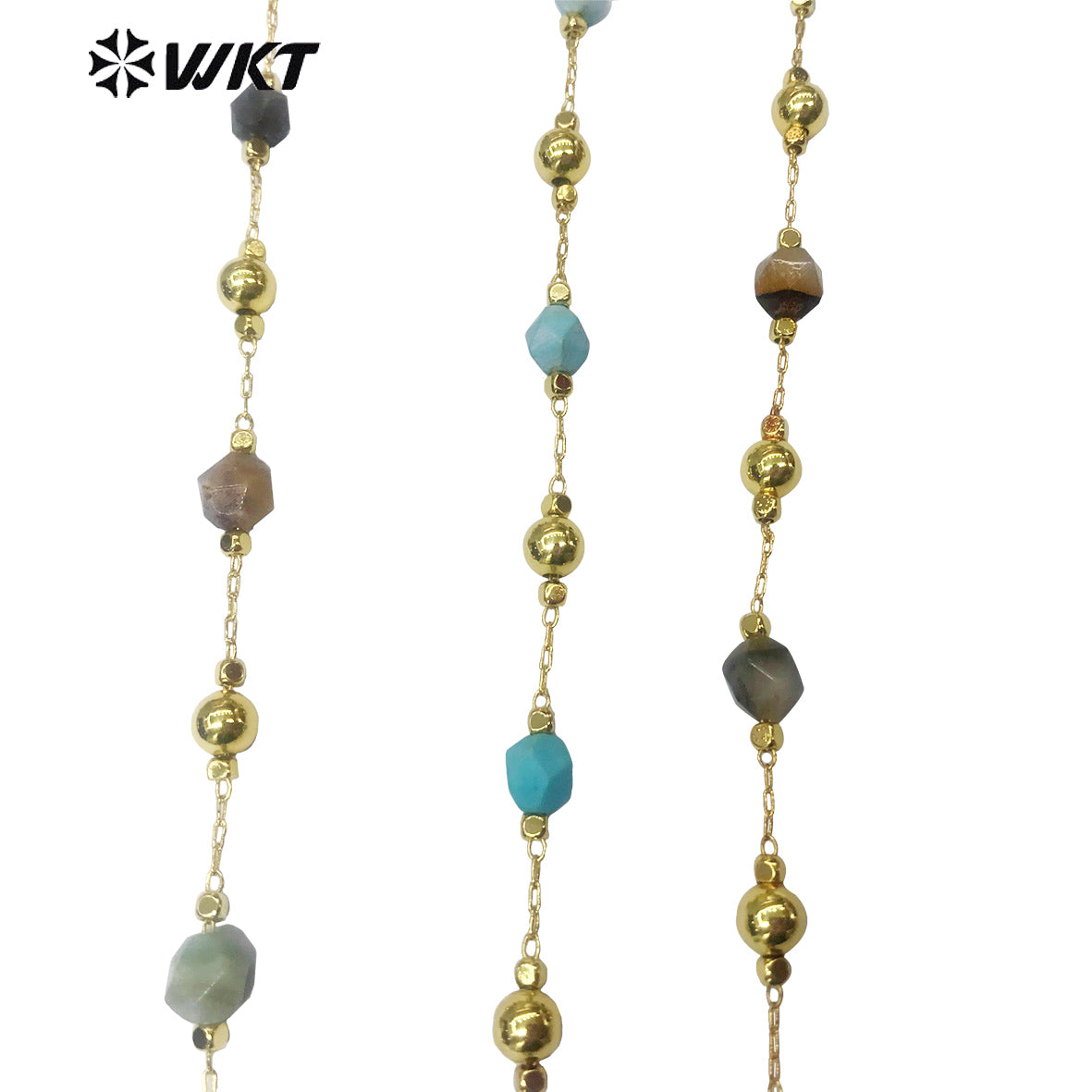 WT-RBC134 Wholesale Natural Stone Beads Chain Women Gold Plated Stone Beads Rosary Chain for Jewelry Making Jewelry Beads Chain