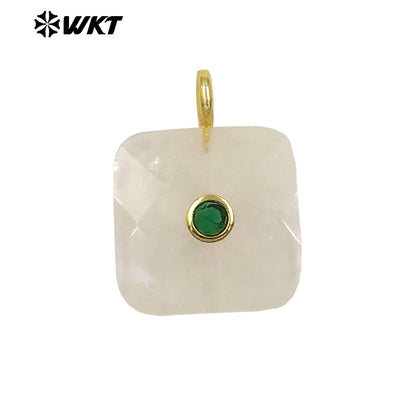 WT-P2089 Factory Wholesale Colorful Zircon And Natural Gemstone Square Gold Pendant For Handmade Jewelry Design Findings