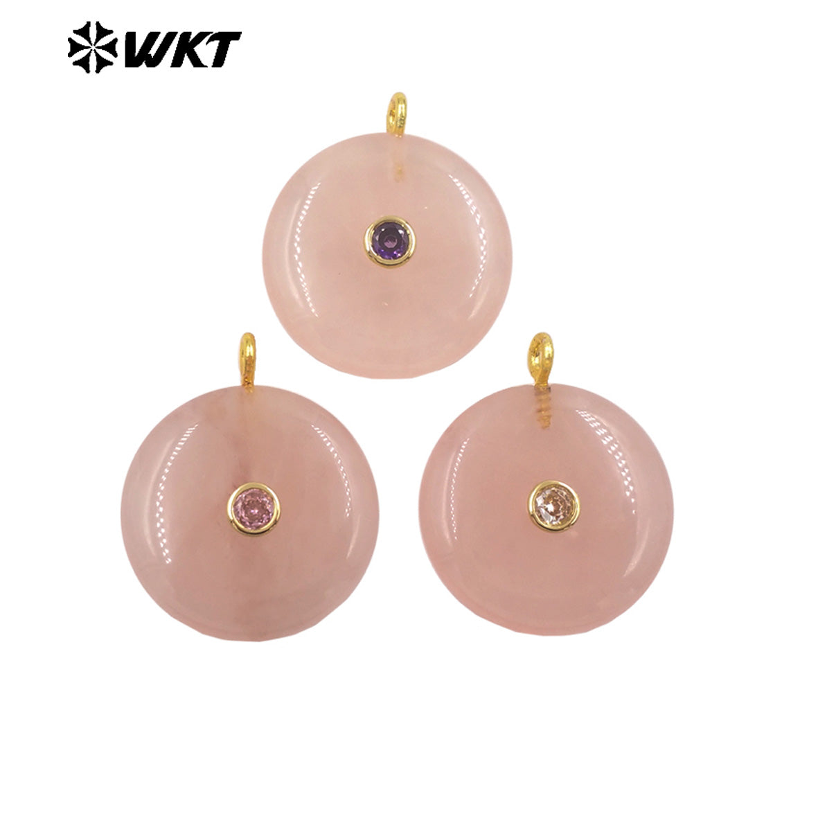 WT-P2086 Good Quality Amethyst Various Natural Gemstone And Zircon Round Gold Pendant For Simple Style Necklace Earring Making