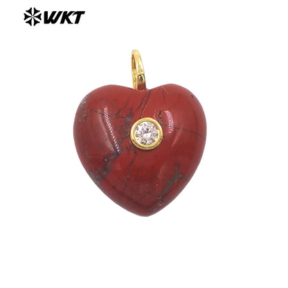WT-P2111 Delicate Romantic Zircon And Natural Gemstones Smooth Heart Shape Little Pendants For Female Necklaces Making