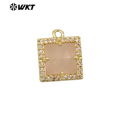 WT-P1994 Wholesale Jewelry Colorful Square Shape Gemstone Tiny Pendant With Zircon Paved Earring Fine Accessory Making