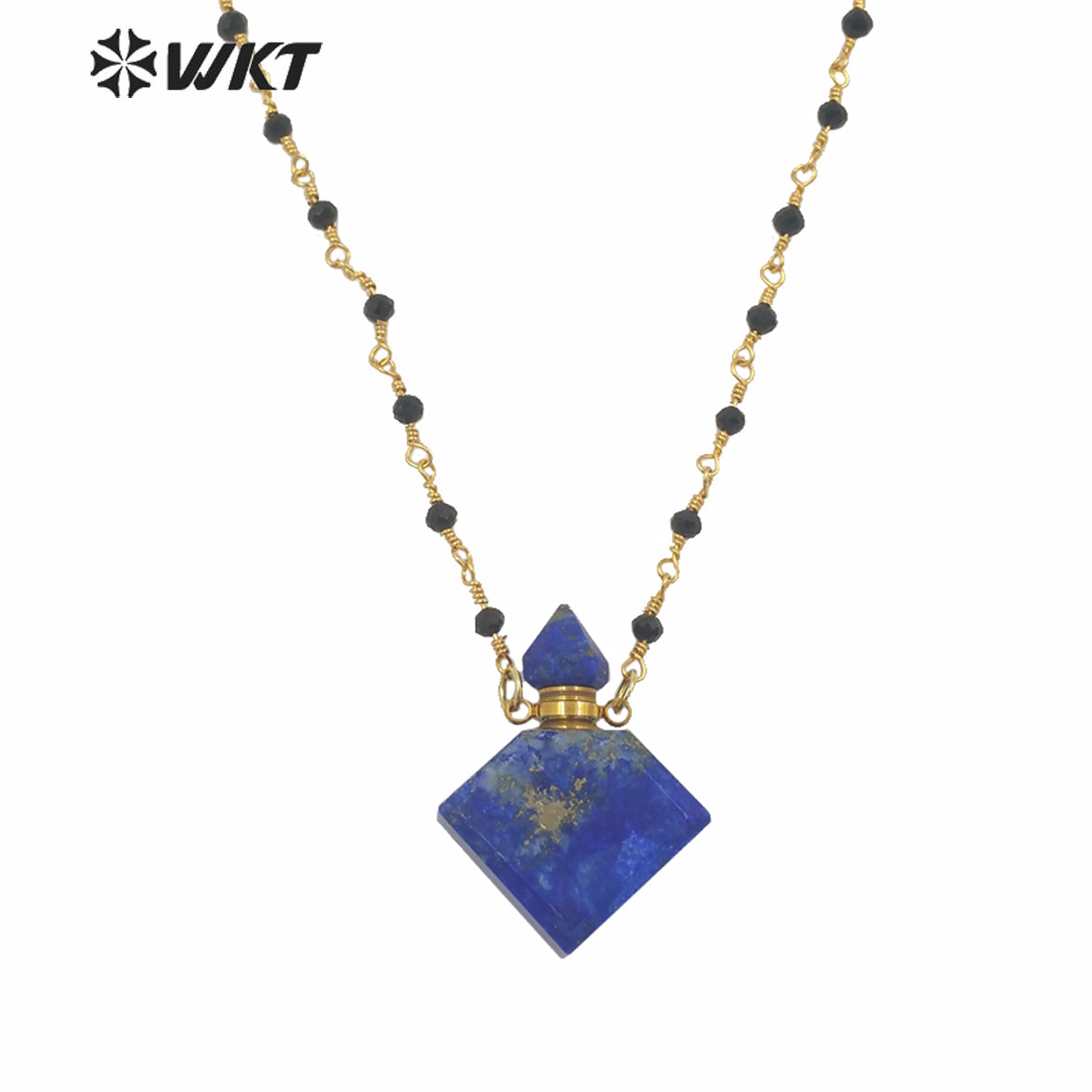 WT-N1229 WKT New Design Natural Precious Faceted Gemstone Essence Oil Bottle Necklace Hot Beads Chain Perfume Bottle Necklace