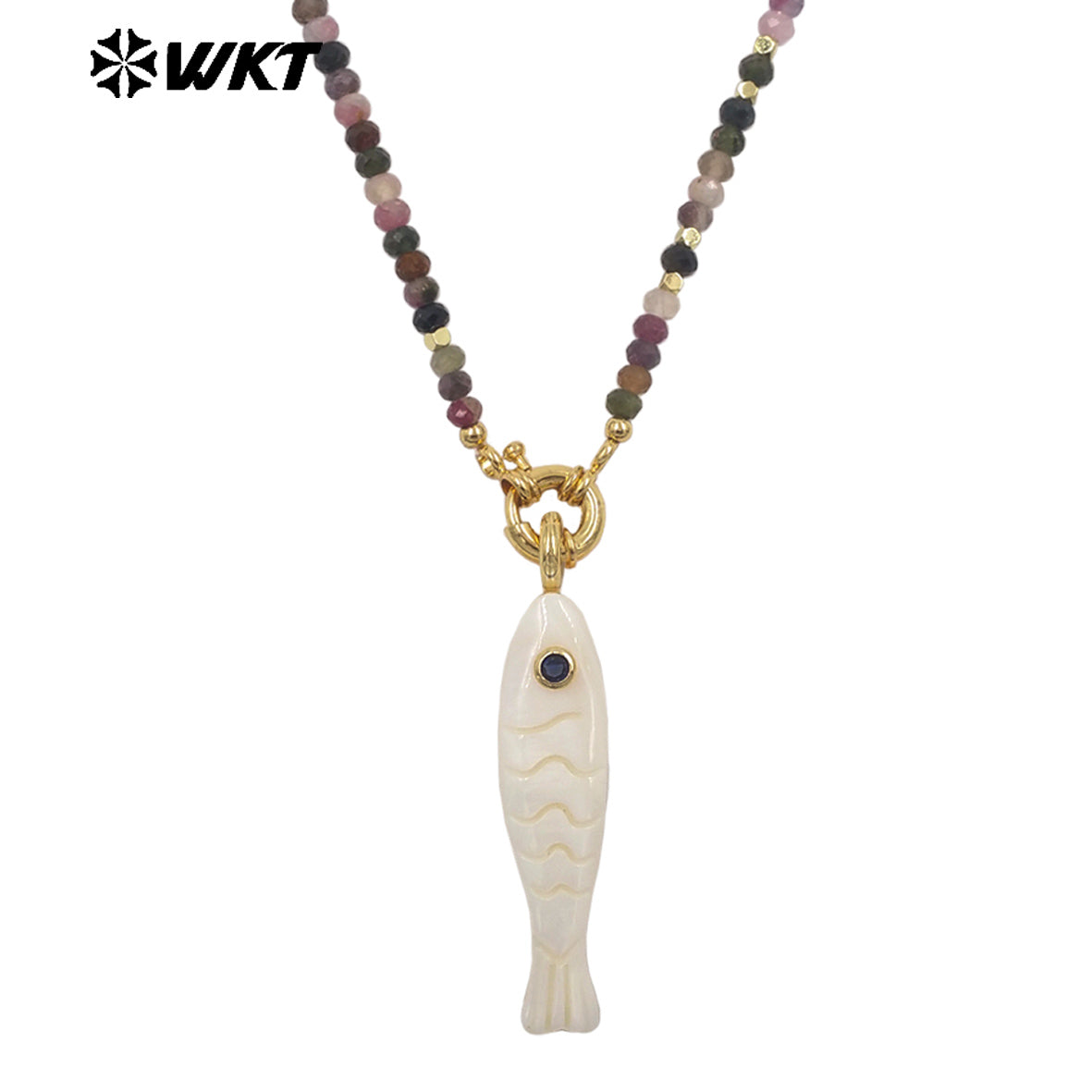 WT-JN405 Wonderful Natural Gemstone Beads Chain With White Shell Fish Charms Gold Necklaces For Women Party Trendy Matching