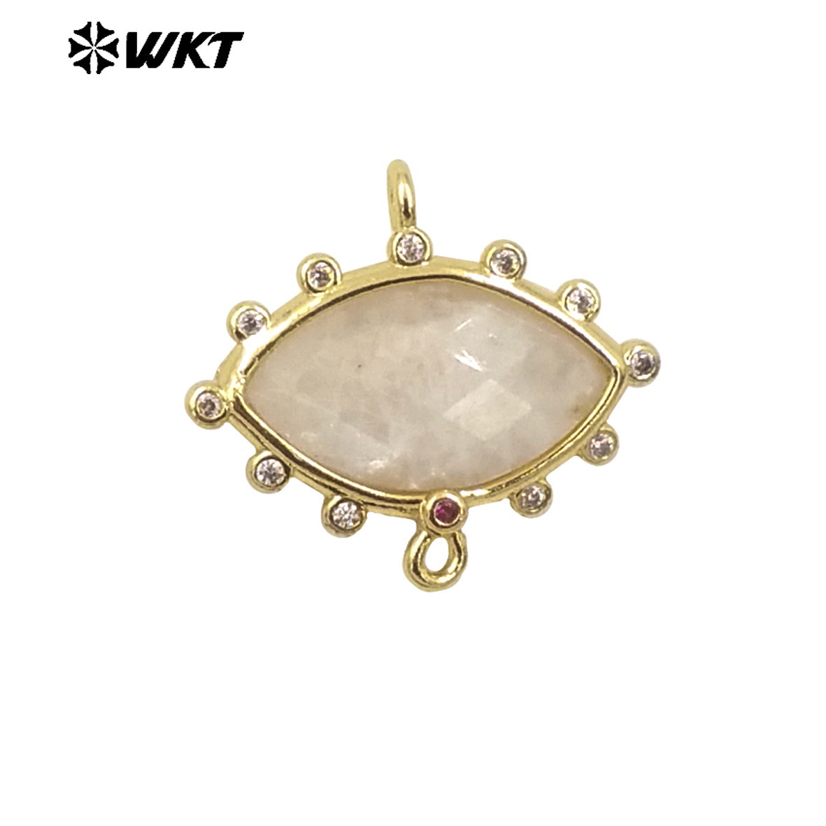 WT-C328 Wholesale Fashion Gold Bezel Setting Small Delicate Horse Eye Shape Double Loops Necklace Connectors