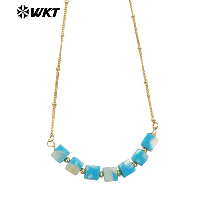 WT-N1469 Wholesale Fashion Elegant Handmade Square Natural Space Shell Beads Necklace Boho Women Style