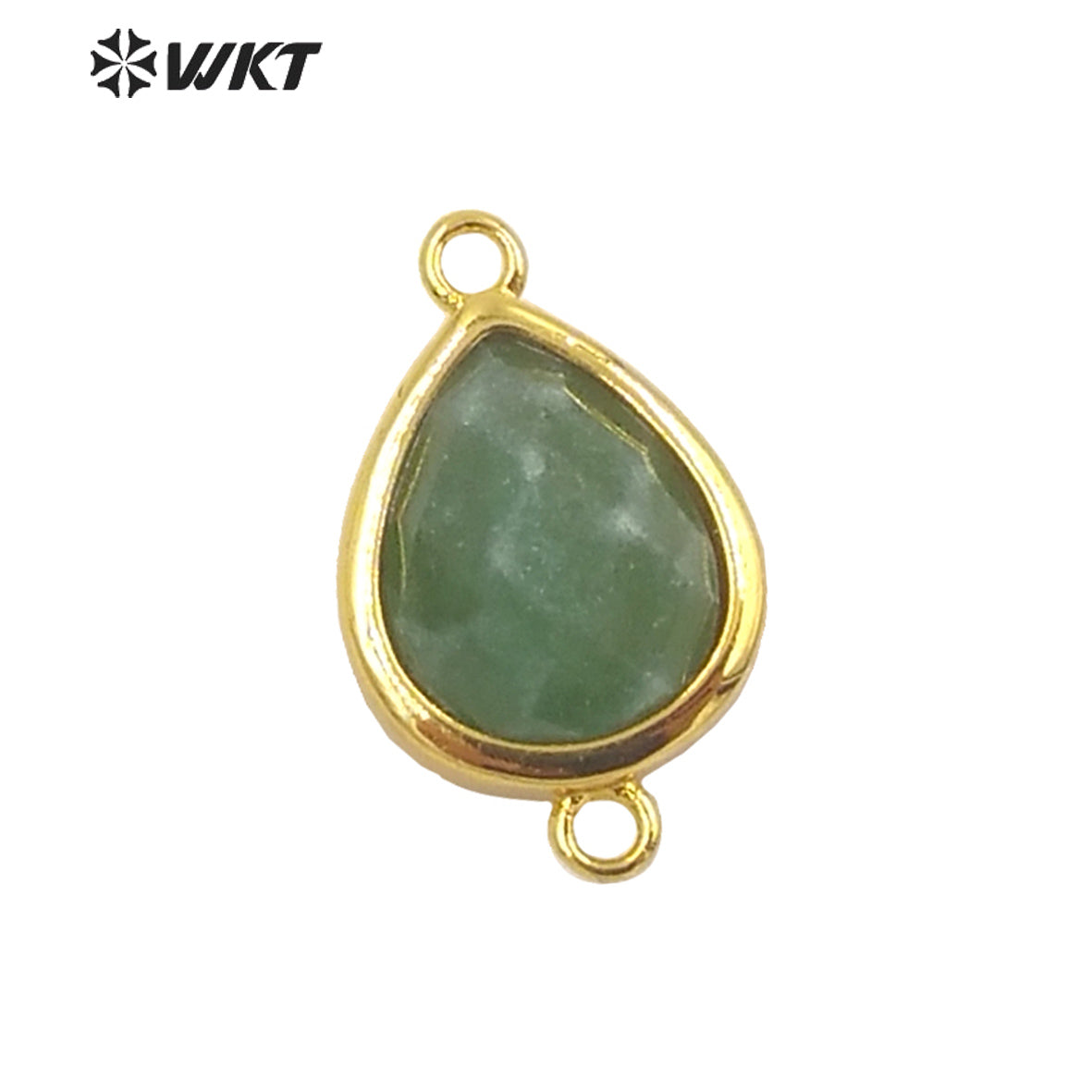 WT-C308 Lovely Natural Gemstone Teardrop Connector Pendants 18k Real Gold Plated Bezel Double Loops Drop Stone Charms