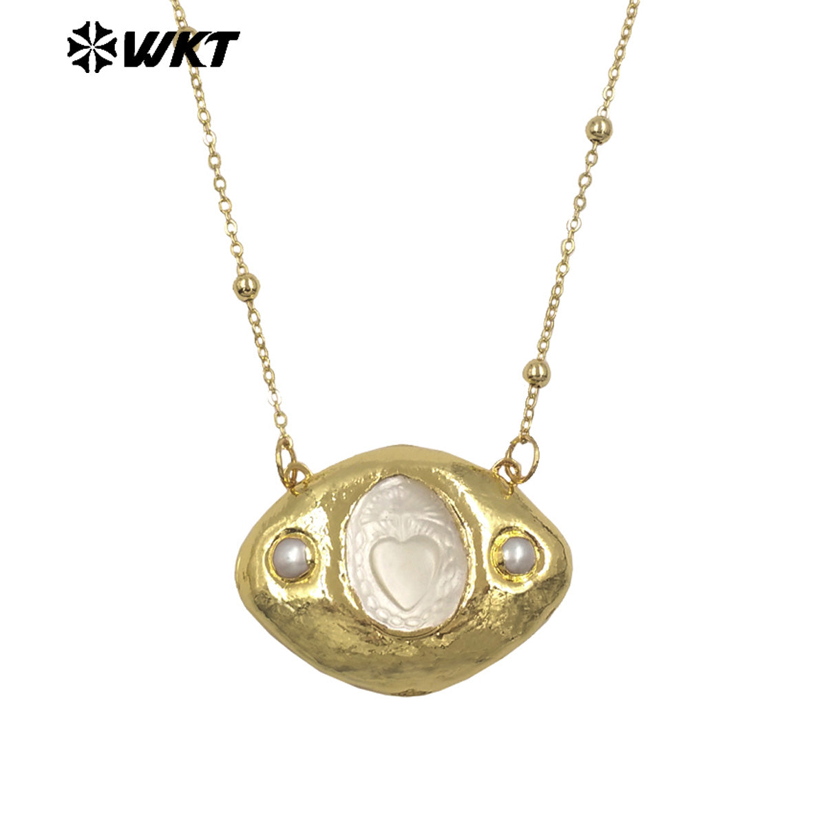 WT-JN388 Factory Wholesale Gold Plated Chain With Religious Style Mother Of Pearl Pendant Necklace For Women Unique Jewelry