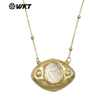 WT-JN388 Factory Wholesale Gold Plated Chain With Religious Style Mother Of Pearl Pendant Necklace For Women Unique Jewelry