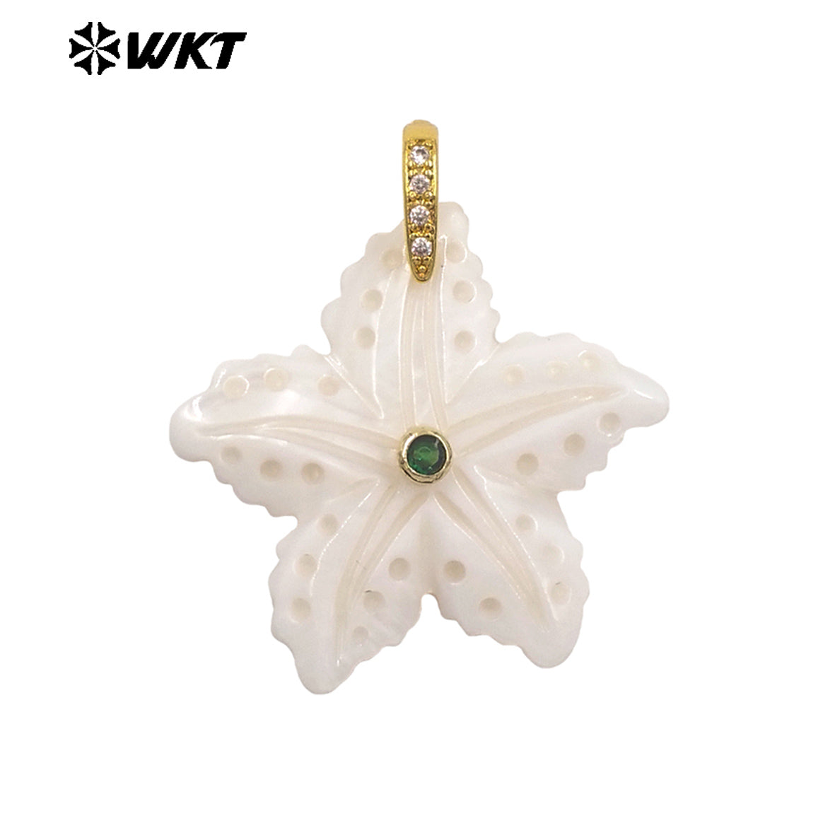 WT-JP521 Lovely Interesting Zircon And Natural White Shell Starfish Shape Gold Pendant For Women Handmade Jewelry Decorative