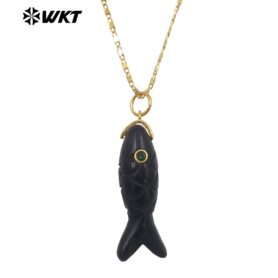 WT-N1512 Delicate Metal Thin Chain And Natural Gemstones Little Fish Shape Pendant Necklaces As Girls Elegant Accessories