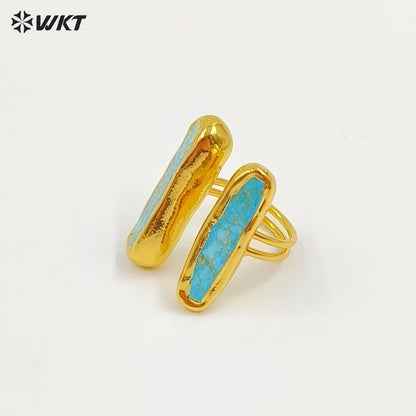 WT-R610 Popular Sale 18K Gold Plated Double Natural Gemstones Rings Adjustable Size As Female Fashion Daily Matching Jewelry