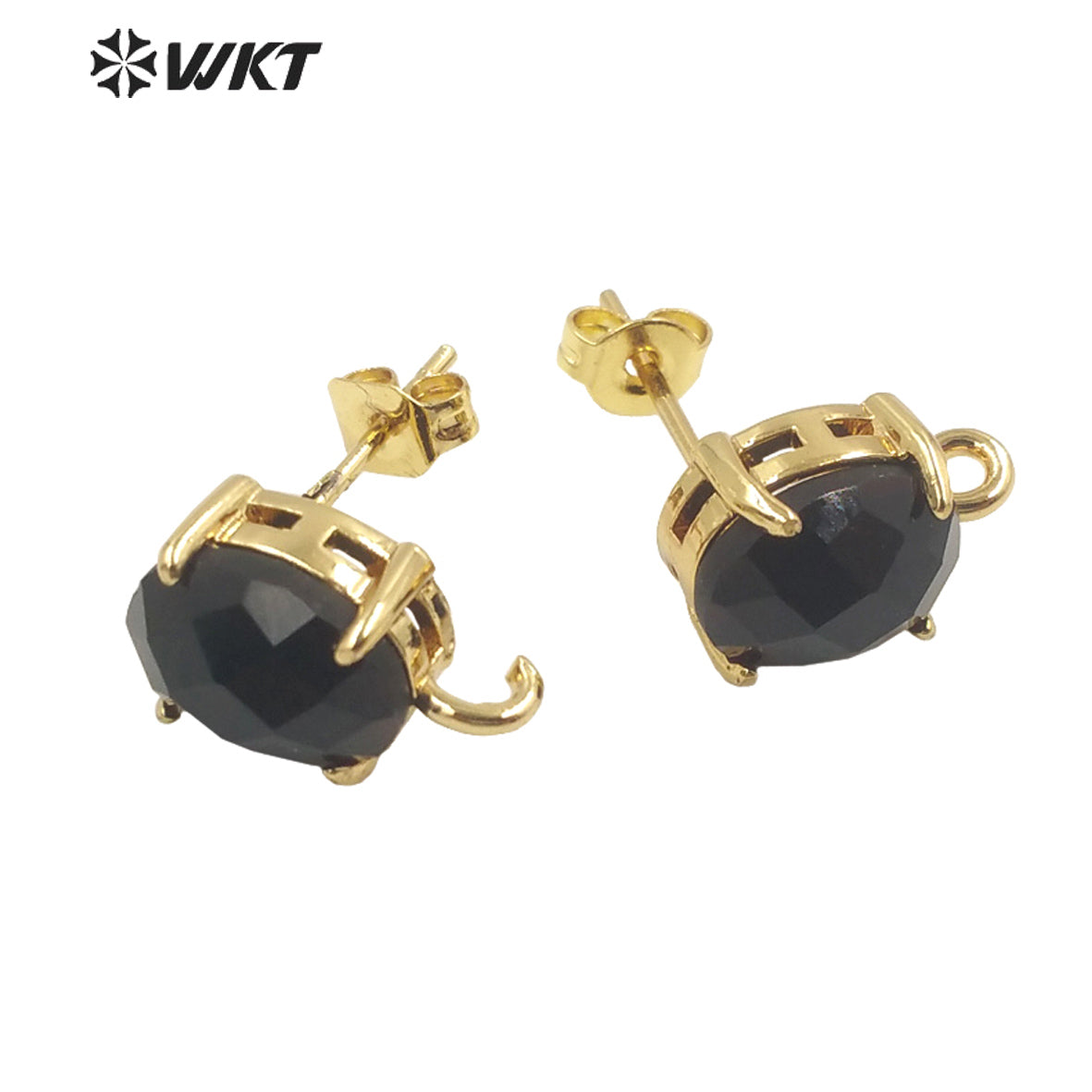 WT-E678 Women New Fashion Jewelry Findings Earrings Studs 18k Real Gold Plated Claw Setting Gemstone Studs with Hoop