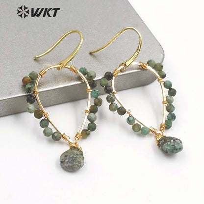 WT-E693 Amazing Wire Wrapped Natural Gemstone Drop Charming Earrings Unique Handmade Tiny Beads Earrings for Friend Gift