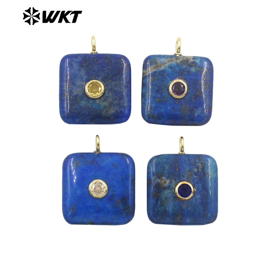 WT-P2023 Popular Sales Lapis Square Natural Gemstones And Colorful Zircon Pendant For Fashion Jewelry Necklace DIY Design