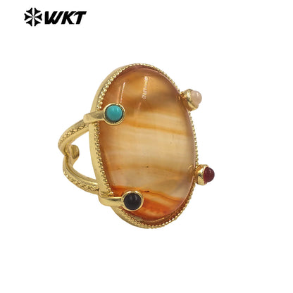 WT-R585 Newest Style Gold Plated Natural Gemstones With Little Stone Adjustable Rings For Women New Year Jewelry Gifts